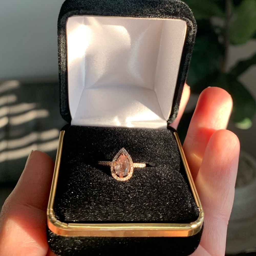 Olive Ave Jewelry 14k rose gold morganite halo pear shaped ring size 4